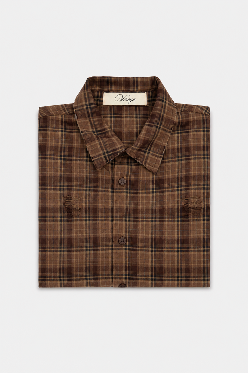 DISTRESSED PLAID SHIRT