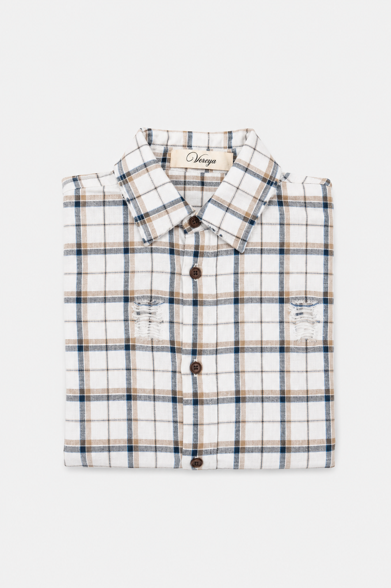 DISTRESSED PLAID SHIRT